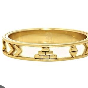 House of Harlow 1960 White & Gold Aztec Bangle Bracelet
